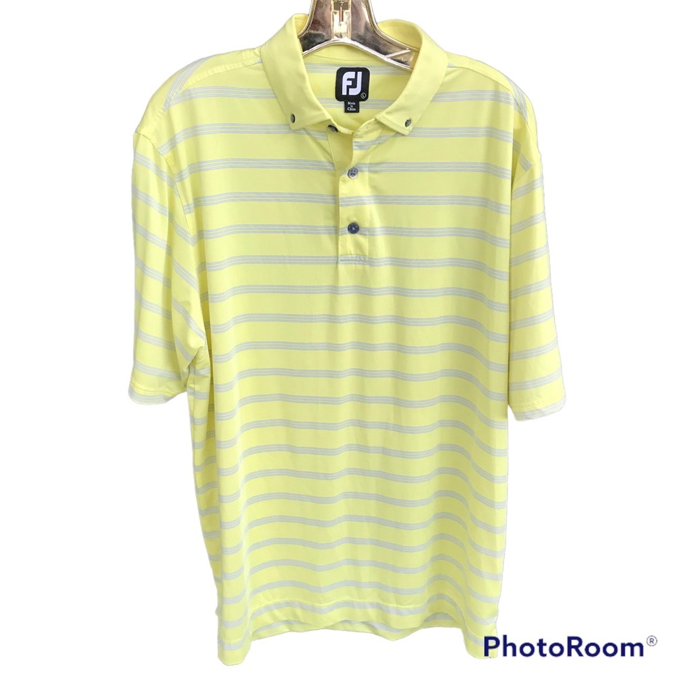 FootJoy Yellow Striped Polo Shirt Size Large